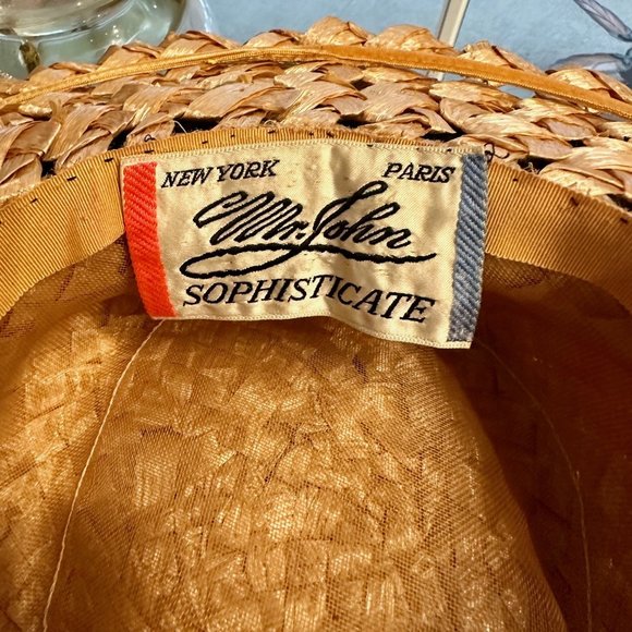 Vintage Hat Tan Cello Weave Wide Brim High Crown 1960 Style Mr John Sophisticate main image 11